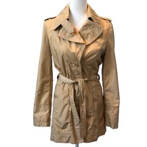 Postcard Bergdorf Goodman Tan Gold Belted Collared Lined Trench Coat Jacket 6